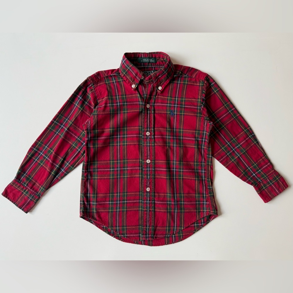 Polo by Ralph Lauren Boys Red Plaid Long Sleeve Button Down Shirt - Size 5